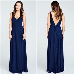 SMYM V-Neck Jenn Maxi Birdal Dress Navy Blue Sz XS